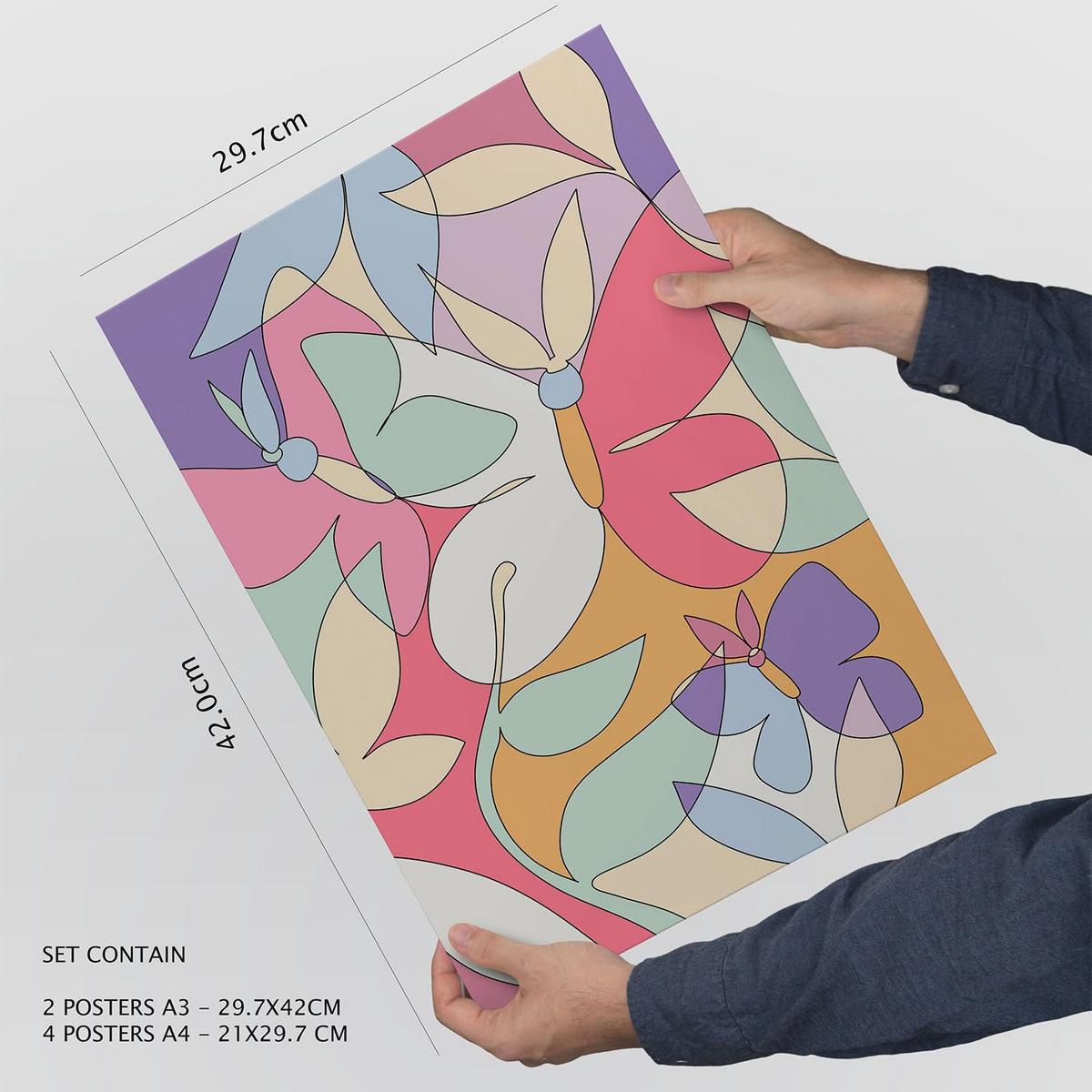POSTER Set Mit 6 Ethikstile In Blume Zusammenfassung Ästhetische Dekorative Gemälde Für Ihr Wohnzimmer, Schlafzimmer, Zuhause A3 & A4 Rahmenlos - Klar, Papier (29/3cm) - Nacnic