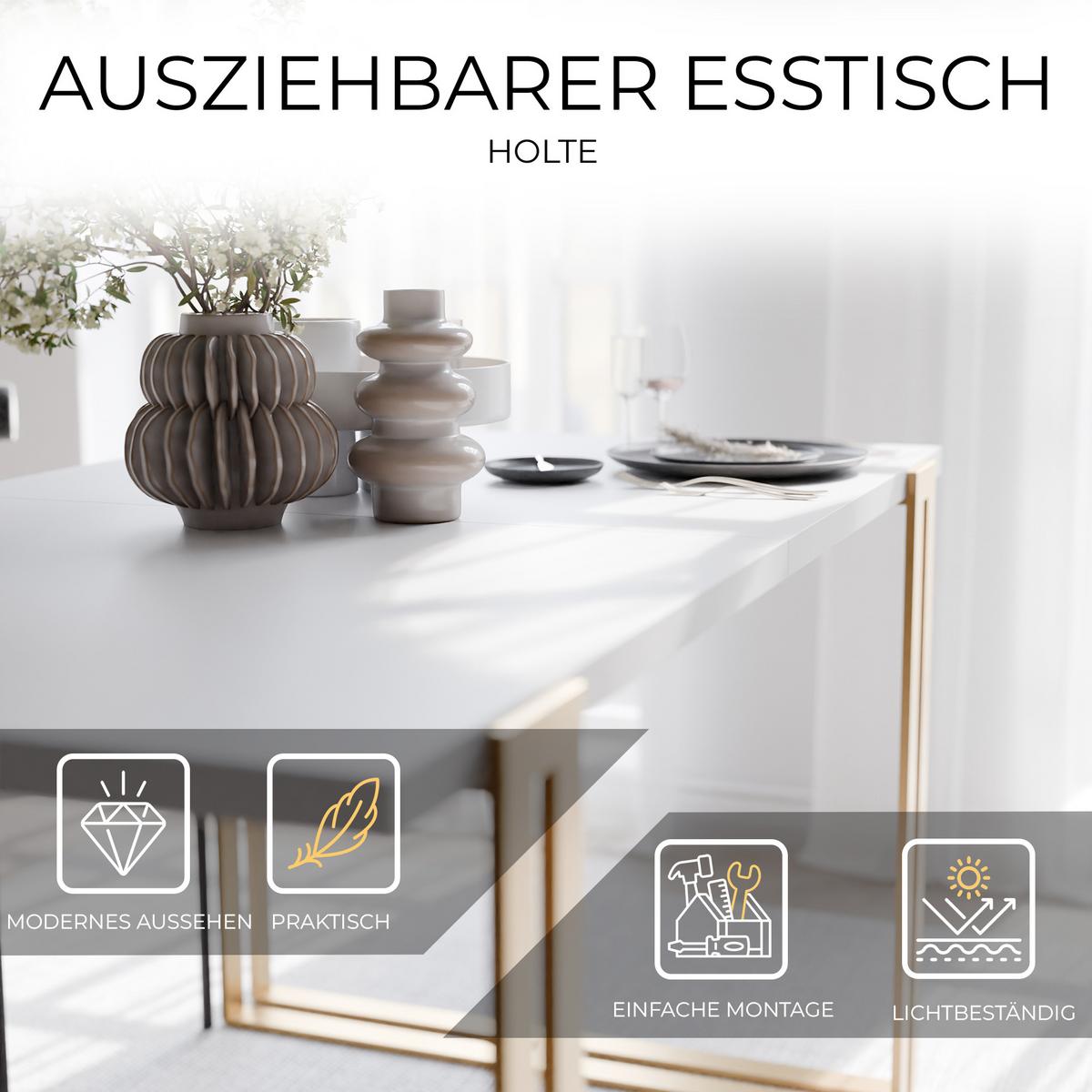 TISCH ausziehbar aus MDF, Weiß - Goldfarben/Weiß, Holzwerkstoff (140/80/76cm) - Idohome