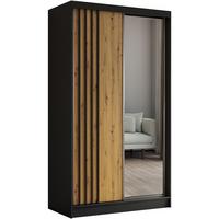 SCHWEBETÜRENSCHRANK Nela II 120/216/61 schwarz mit Schubladen - Schwarz/Eiche Artisan, Holzwerkstoff (120/216/61cm) - Beautysofa