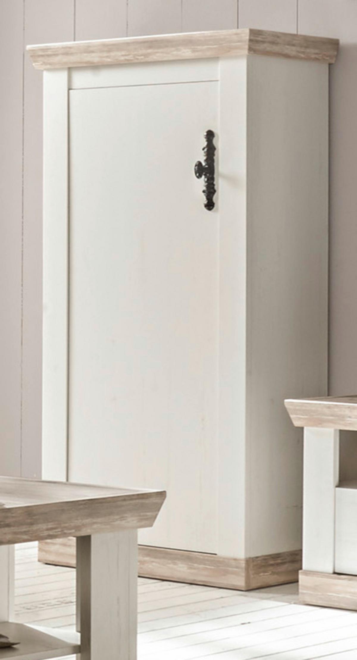 KOMMODE Pinie weiß, Oslo Pinie Landhaus, 71 x 146 cm - Anthrazit/Weiß, Holzwerkstoff/Metall (71/146/37cm) - Furn.Design