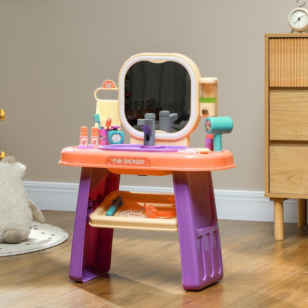 SCHMINKTISCH Kinder Frisiertisch mit Spiegel, LED Licht, Musik für 3-6 Jahre - Violett, Kunststoff (29/71/55cm) - AIYAPLAY