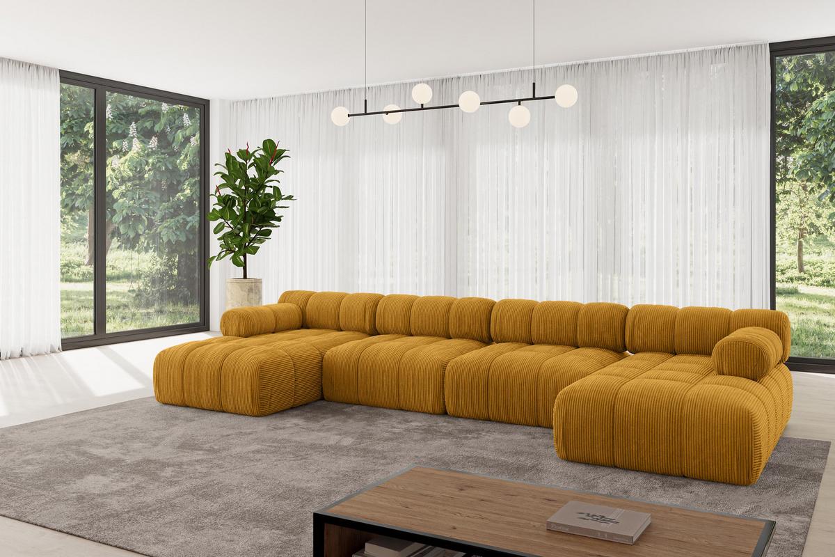 WOHNLANDSCHAFT modulares Sofa Tesso-U2 - 380x160x70 cm Senfgelb Cord - Currygelb, Holzwerkstoff/Textil (380/70/160cm) - ALTDECOR