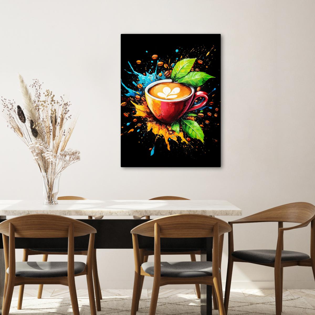 LEINWANDBILD Kaffee - Graffiti - Trinken - Abstrakt Wandbild Wohnzimmer 60x80 cm - Mokka, Textil (60/80cm) - MuchoWow
