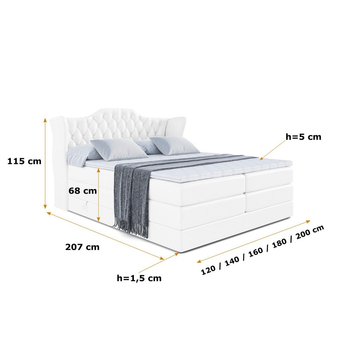 BOXSPRINGBETT VILA KING - 140x200 - H3/H4 - Weiß Hochglanz - Weiß Hochglanz, Holzwerkstoff (140/200cm) - ALTDECOR