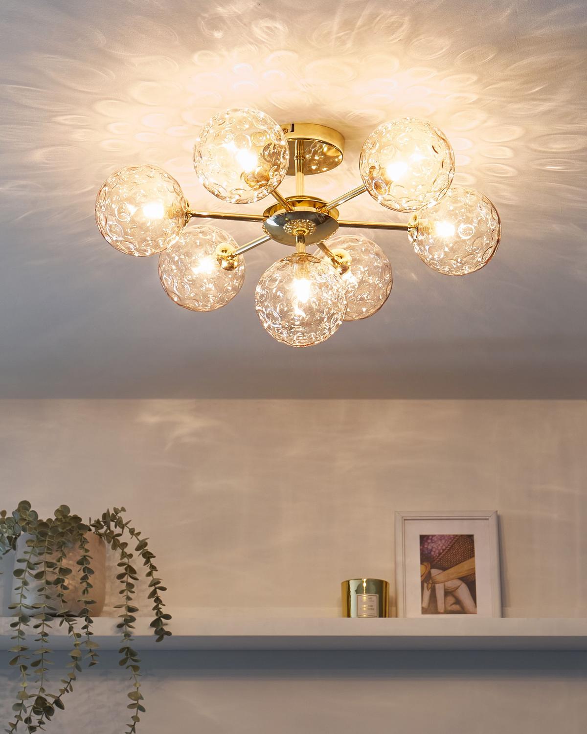 DECKENLAMPE Beige Anadyr - Beige/Goldfarben, Glas (52/52/28cm) - Beliani