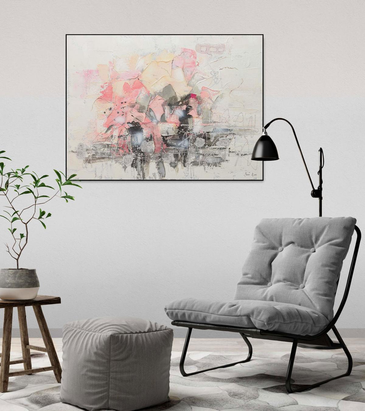 ACRYLBILD HANDGEMALT 104/78 cm - Pink/Weiß, Holz/Textil (104/78cm) - KUNSTLOFT