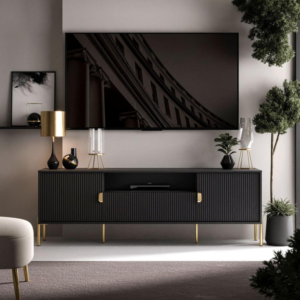 TV Rack DALIA 180 cm - Goldfarben/Schwarz, Holzwerkstoff (179/58/40cm) - Lookway