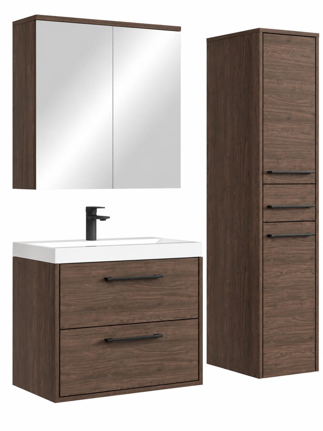 BADMÖBEL-SET Florence 4 Teile Walnuss Braun - 60 x 35 x 51 cm - Eichefarben, Holz (60/51/35cm) - Badplaats