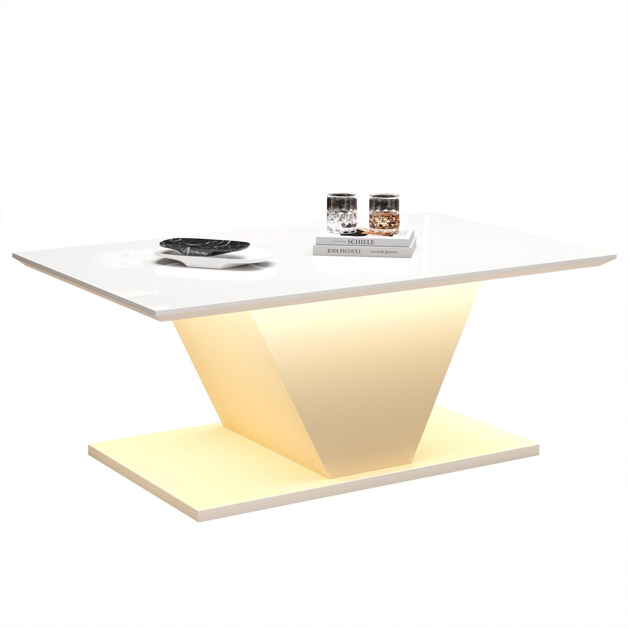 BIELY KONFERENČNÝ STOLÍK s vysokým leskom, LED osvetlením a dizajnom v tvare V - Weiß, Holzwerkstoff (50/100/46cm) - Urban Meuble