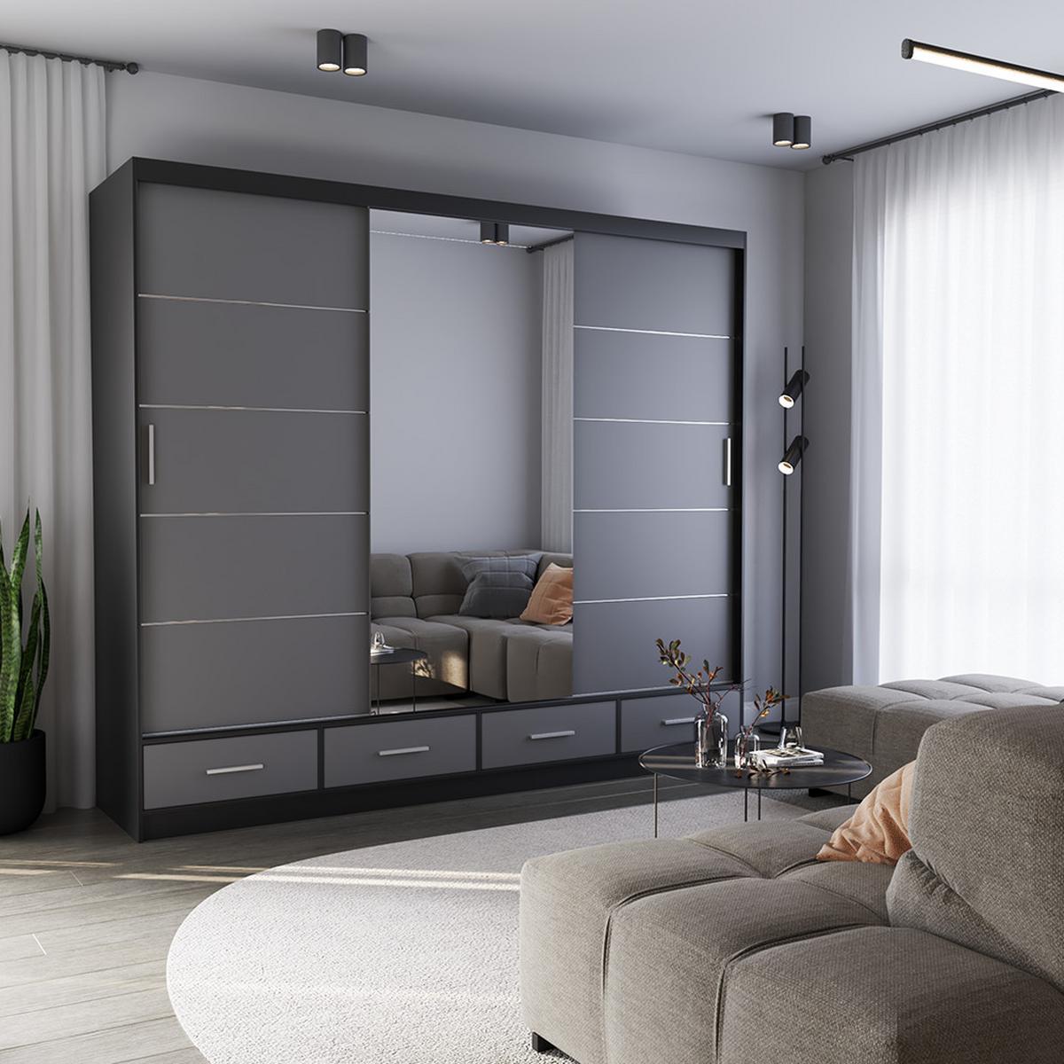 KLEIDERSCHRANK Florence 250 cm, 250/215/64, 2-türig, grau - Grau, Holzwerkstoff (250/215/64cm) - imoebel24