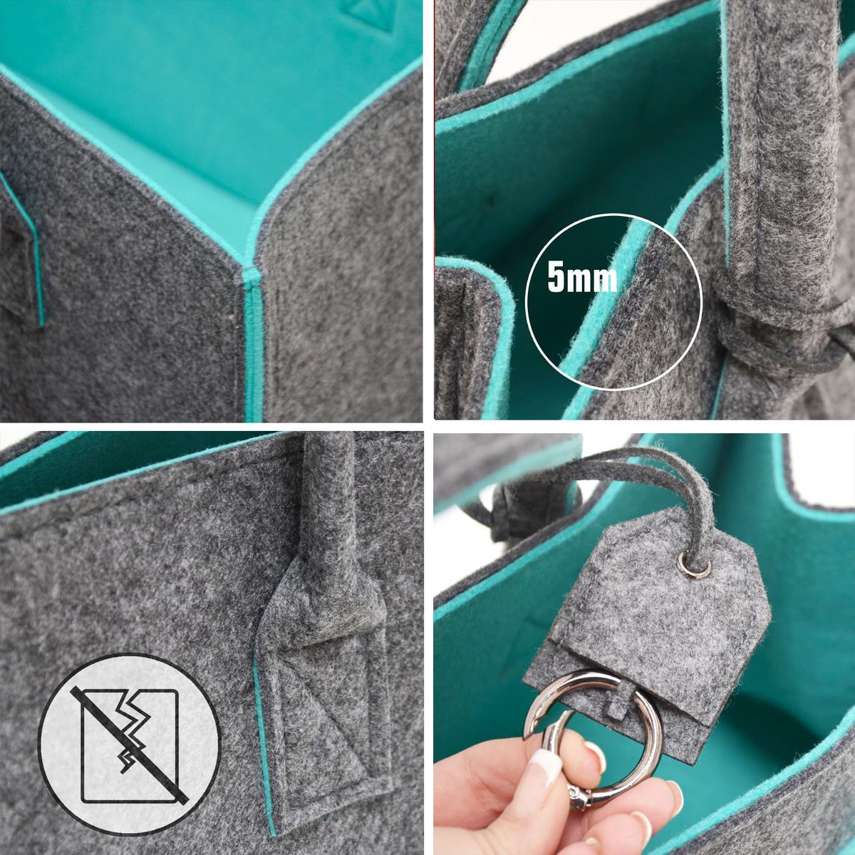 FILZTASCHE, 50x25x25 cm, Grau/türkis - Grau, Kunststoff (50/25/25cm) - Dunedesign