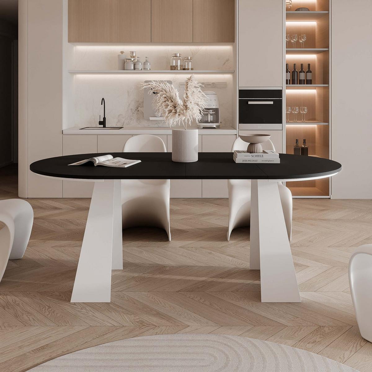 AUSZIEHTISCH FORTE 120/76 cm, Weiß / Schwarz - Schwarz/Weiß, Holzwerkstoff/Metall (120/120/76cm) - Idohome