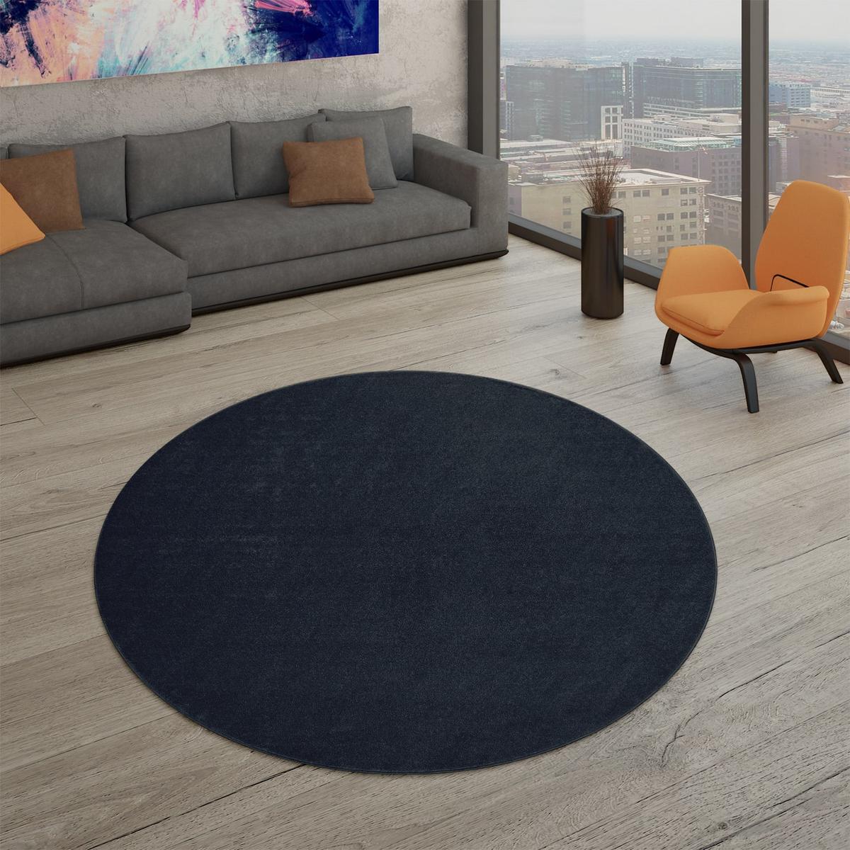 FLACHWEBETEPPICH Navy Ø 200 cm - Blau, Kunststoff (200/200cm) - TT Home