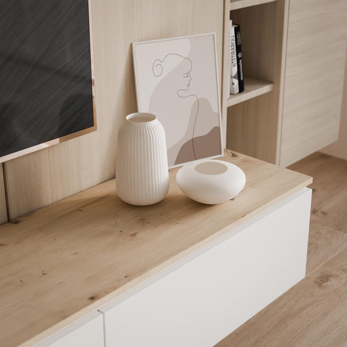 TV-LOWBOARD SELIA mit LED-Beleuchtung, 200 cm Weiß / Handgefertigte Eiche - Weiß, Holzwerkstoff/Kunststoff (200/40.5/35cm) - Idohome