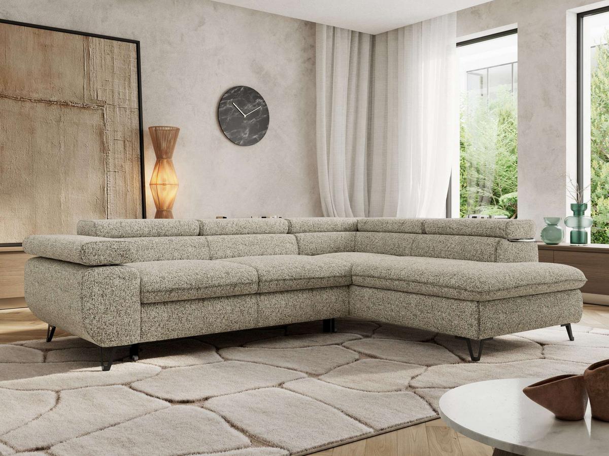 ECKSOFA PABLO L Beige Struktur - Rechts Seite - Beige/Schwarz, Textil/Metall (273/208cm) - MKS