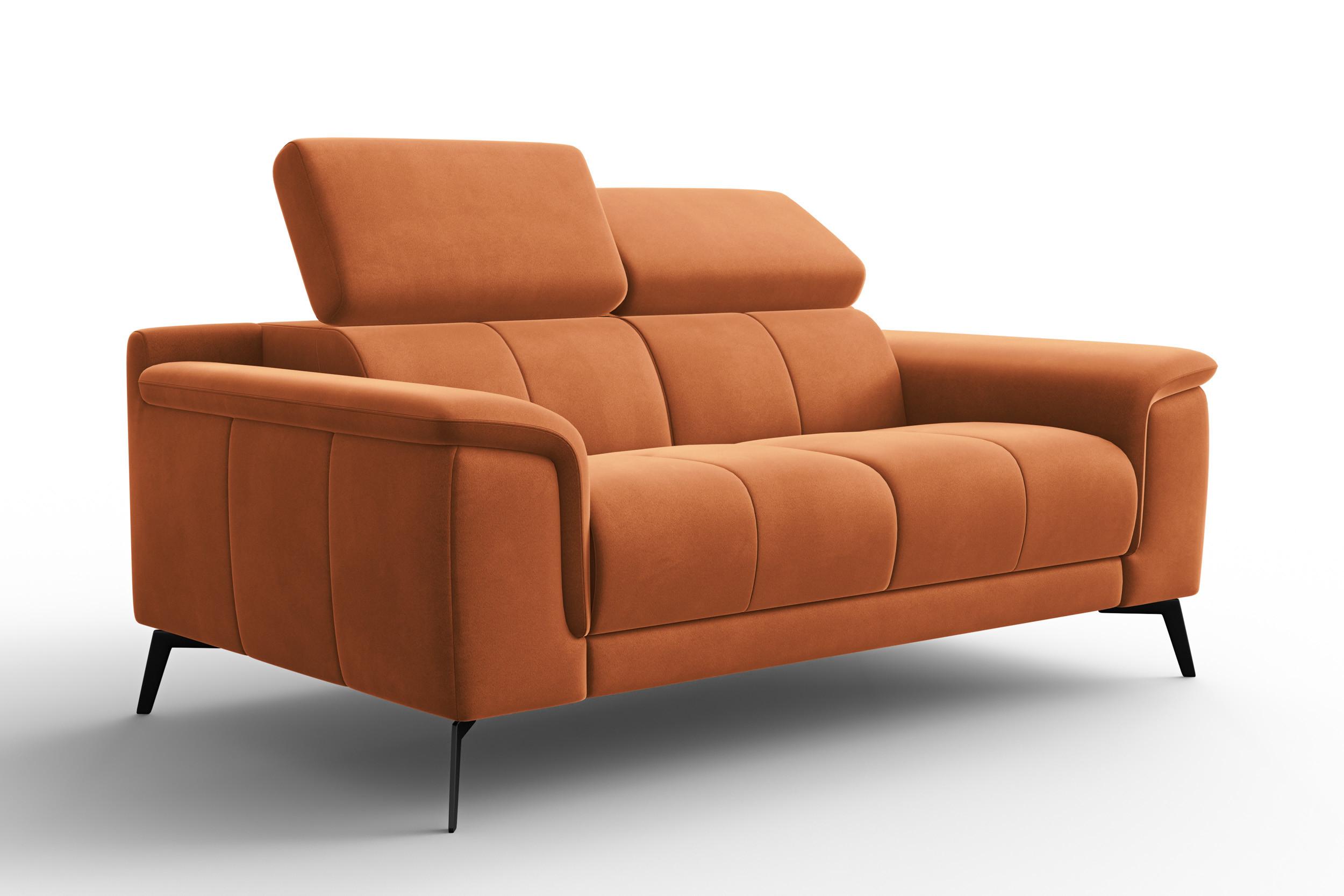 SOFA FIERO 2-Sitzer, Oranger Veloursstoff - Schwarz/Orange, Holz/Textil (170/82/103cm) - Courtois Laville