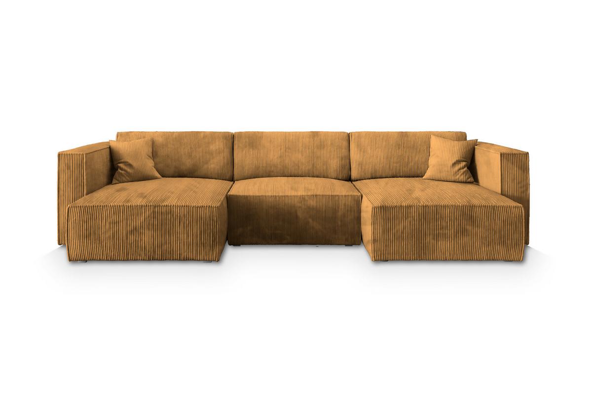 WOHNLANDSCHAFT SARMO P Gelb Kordstoff mit Schlaffunktion - Gelb/Grau, Holz/Kunststoff (347/70/148cm) - MASSENO