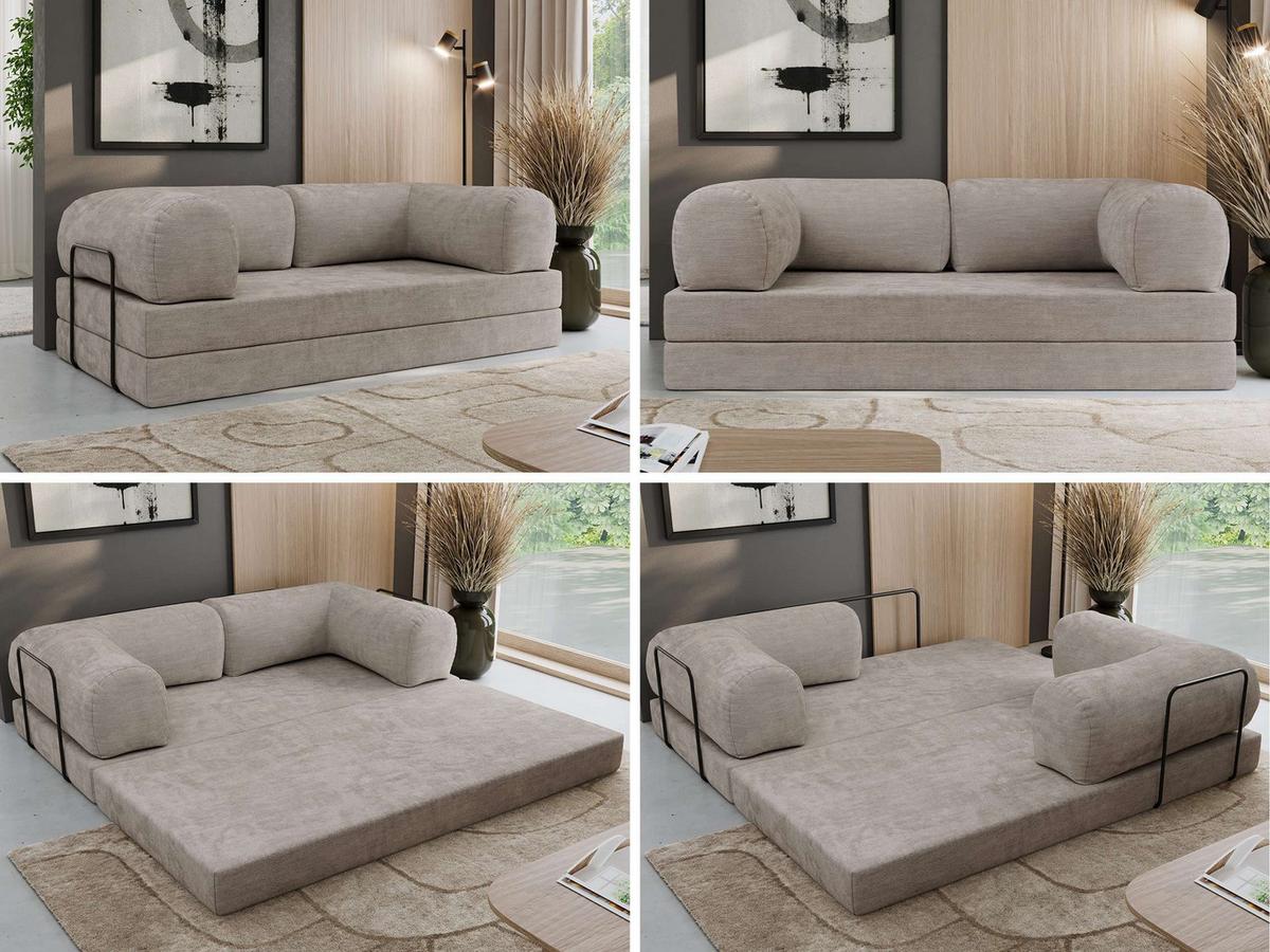 3-SITZER SOFA ORSETTO - Hellgrau Schenille glatt - Hellgrau/Schwarz, Textil/Metall (200/70/100cm) - MKS