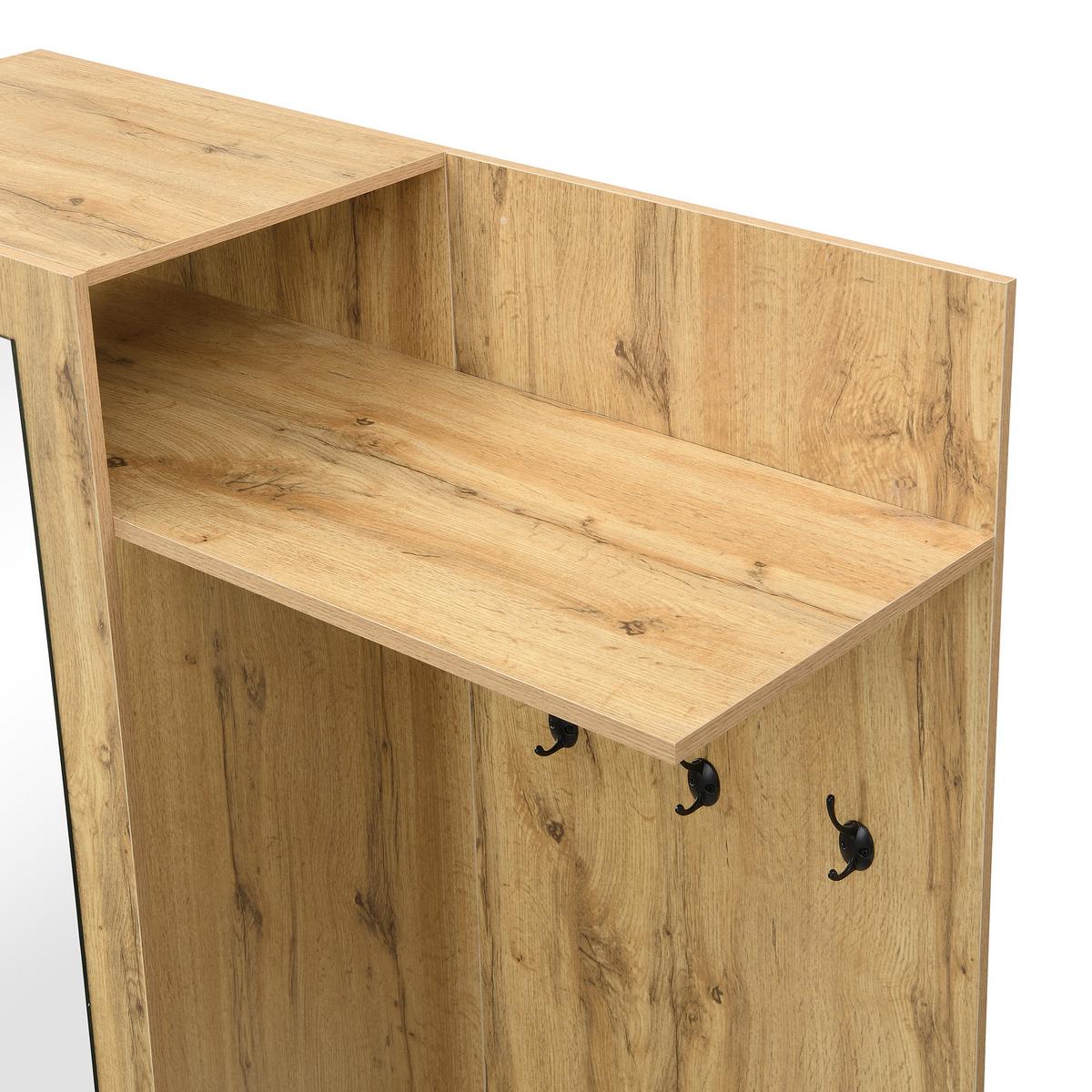 GARDEROBEN-SET 100 cm Schwarz & Natur – Kompaktgarderobe mit Spiegel, Schuhbank & versteckter Kleiderstange - Naturfarben, Holzwerkstoff (100/191/38cm) - Urban Meuble