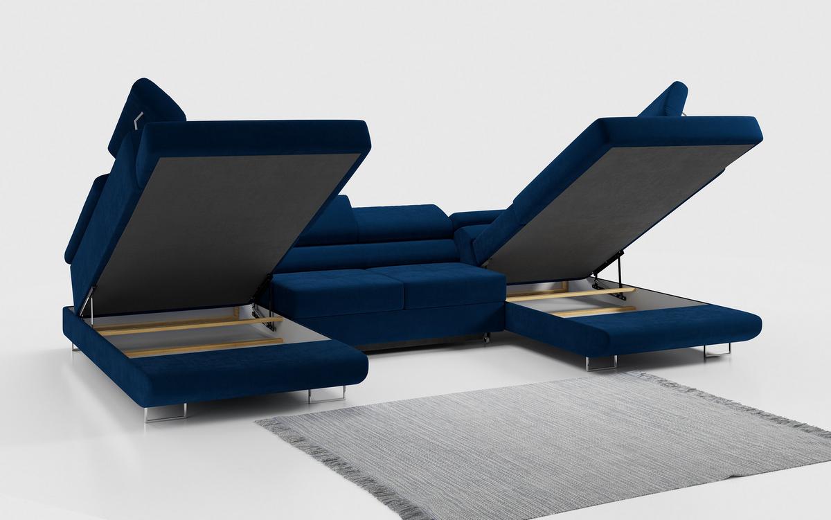 WOHNLANDSCHAFT GUSTAW U Dunkelblau Velvet - Silberfarben/Dunkelblau, Textil/Metall (340/55/205cm) - MKS