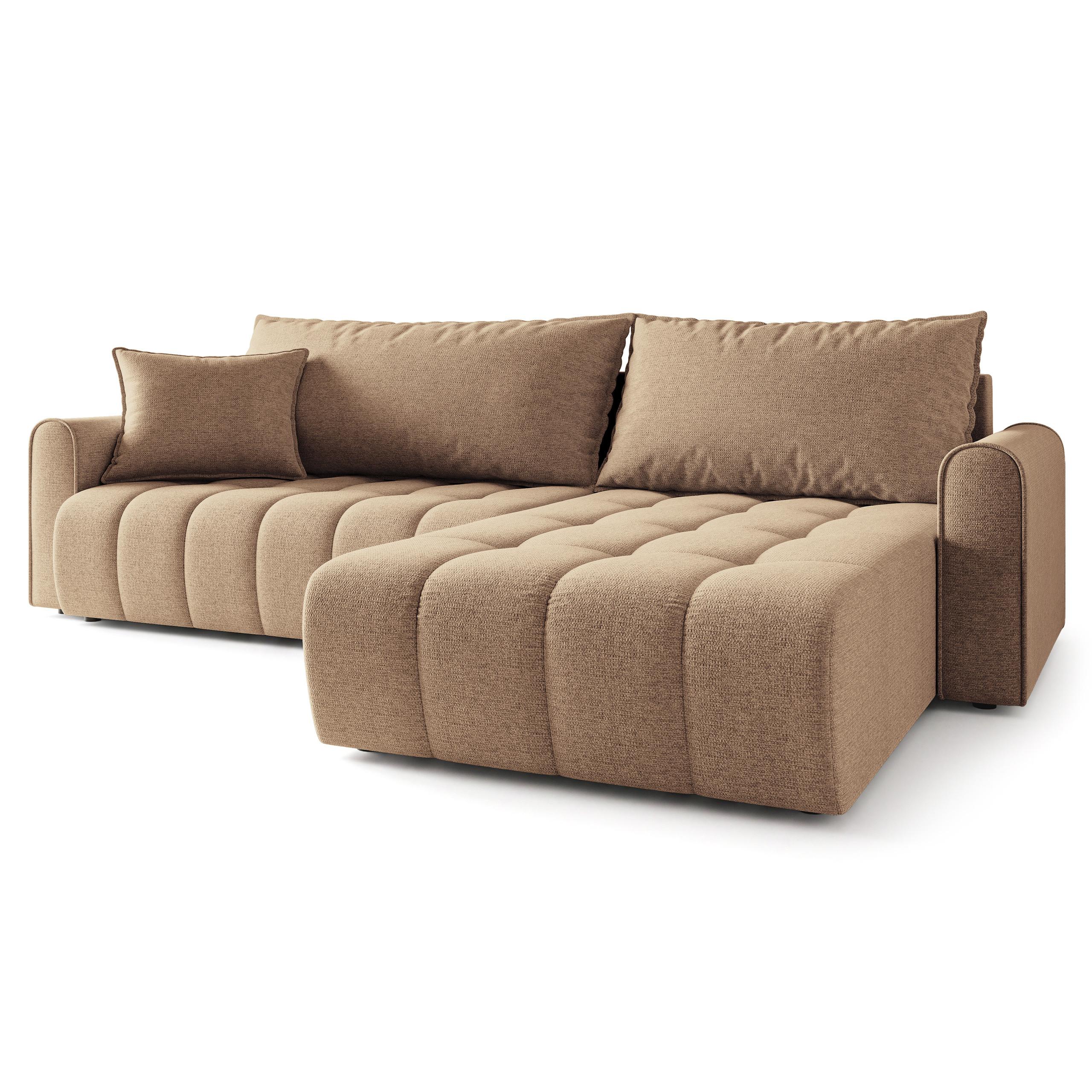 ECKSOFA FRIGA Beige Strukturstoff mit Schlaffunktion - Beige, Holz (283/185cm) - MASSENO