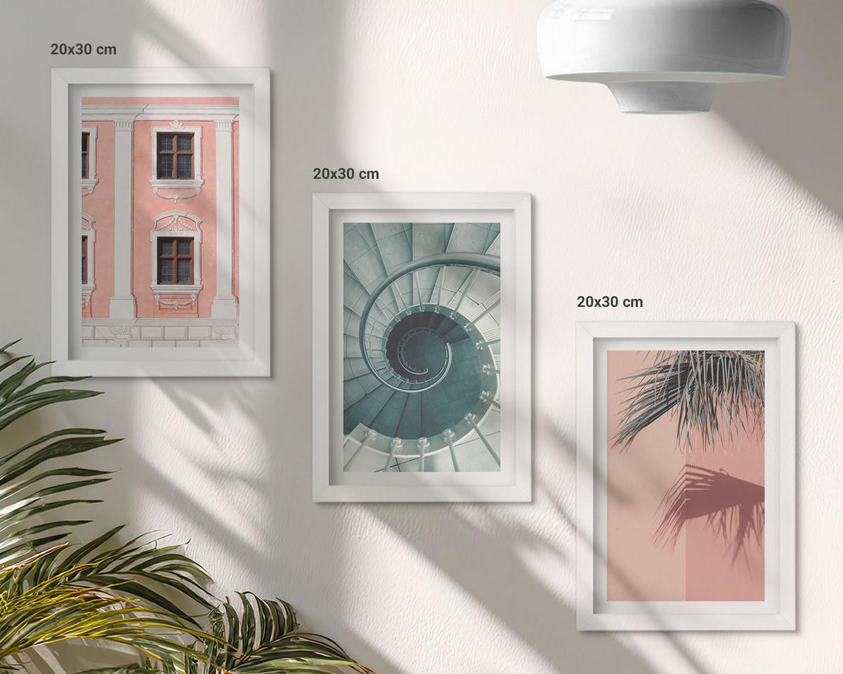 BILDER SET 3er Set - 20x30 cm Weißer Rahmen - Pastellfarbene Spiralarchitektur - Weiß, Kunststoff (20/30cm) - TULUP