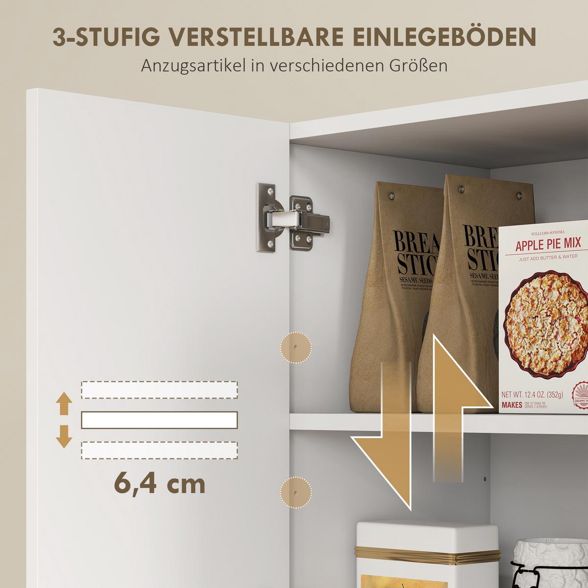 KÜCHENSCHRANK MDF Weiß - Silberfarben/Weiß, Holzwerkstoff/Metall (35/183/90cm) - HOMCOM