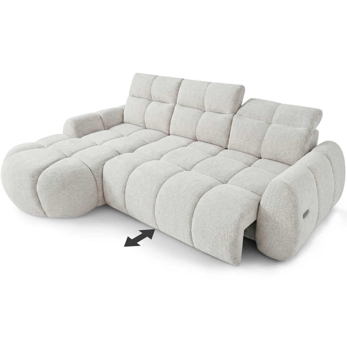 ECKSOFA Sorel Mini mit Automatisch verstellbarer Sitztiefe und Kopfstützen, links, Hellbeige - Beige, Textil (190/275cm) - Beautysofa