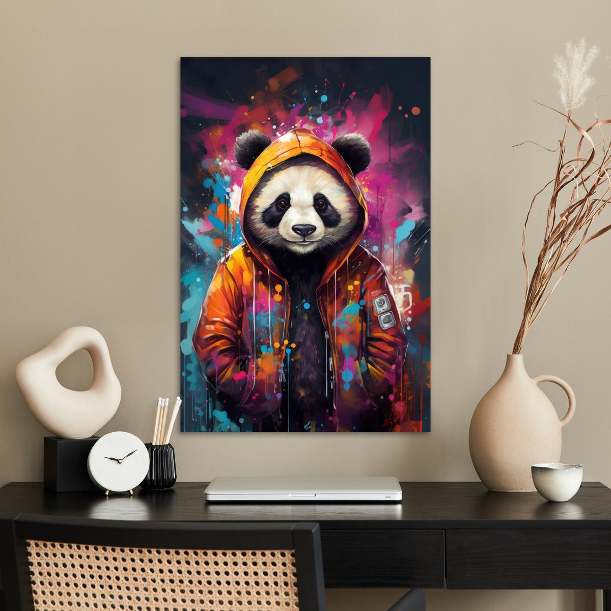 POSTER Panda - Jacke - Graffiti - Orange Wanddeko 40x60 cm - Orange, Papier (40/60/0.1cm) - MuchoWow