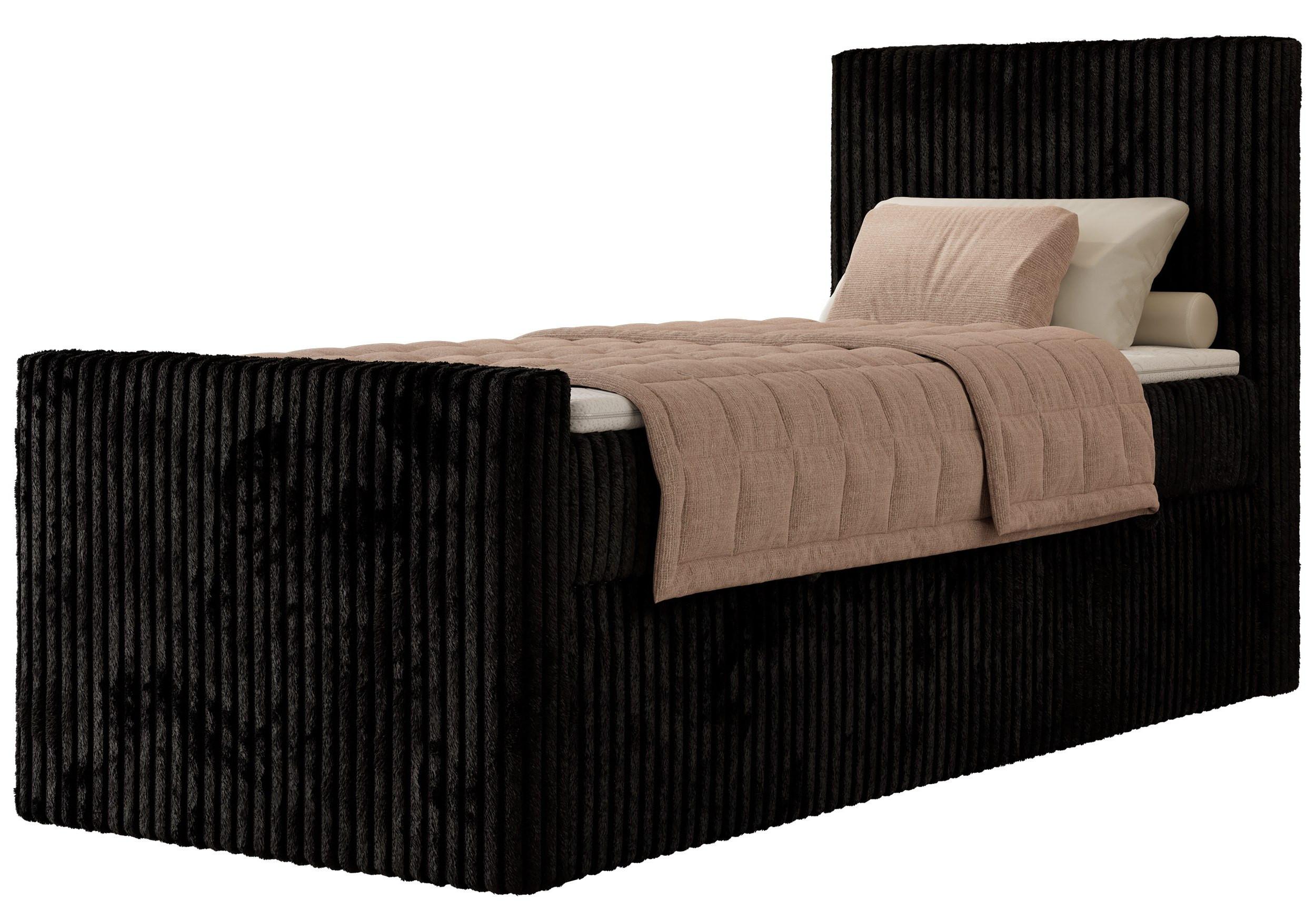 BOXBETT TILIANO DUO 90/200 - Schwarz Cord - H4 - Topper Visco - Rechts Seite - Schwarz, Textil (90/200cm) - MKS