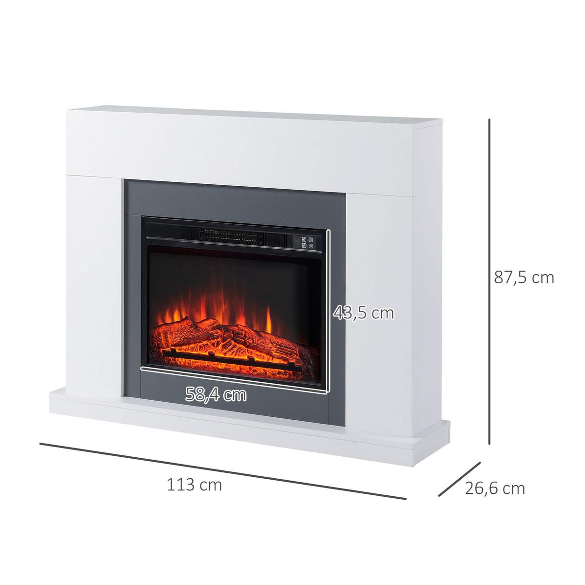 LED Elektrokamin Standkamin mit Flammeneffekt 1800/2000W Weiß - Weiß, Metall (26.6/87.5/113cm) - HOMCOM