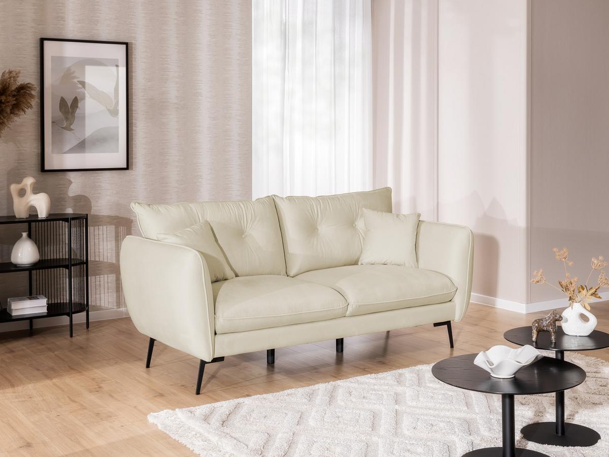 3-SITZER-SOFA Nordloft Beige Samt - Beige/Schwarz, Holz/Textil (204/86/100cm) - S-Style Möbel