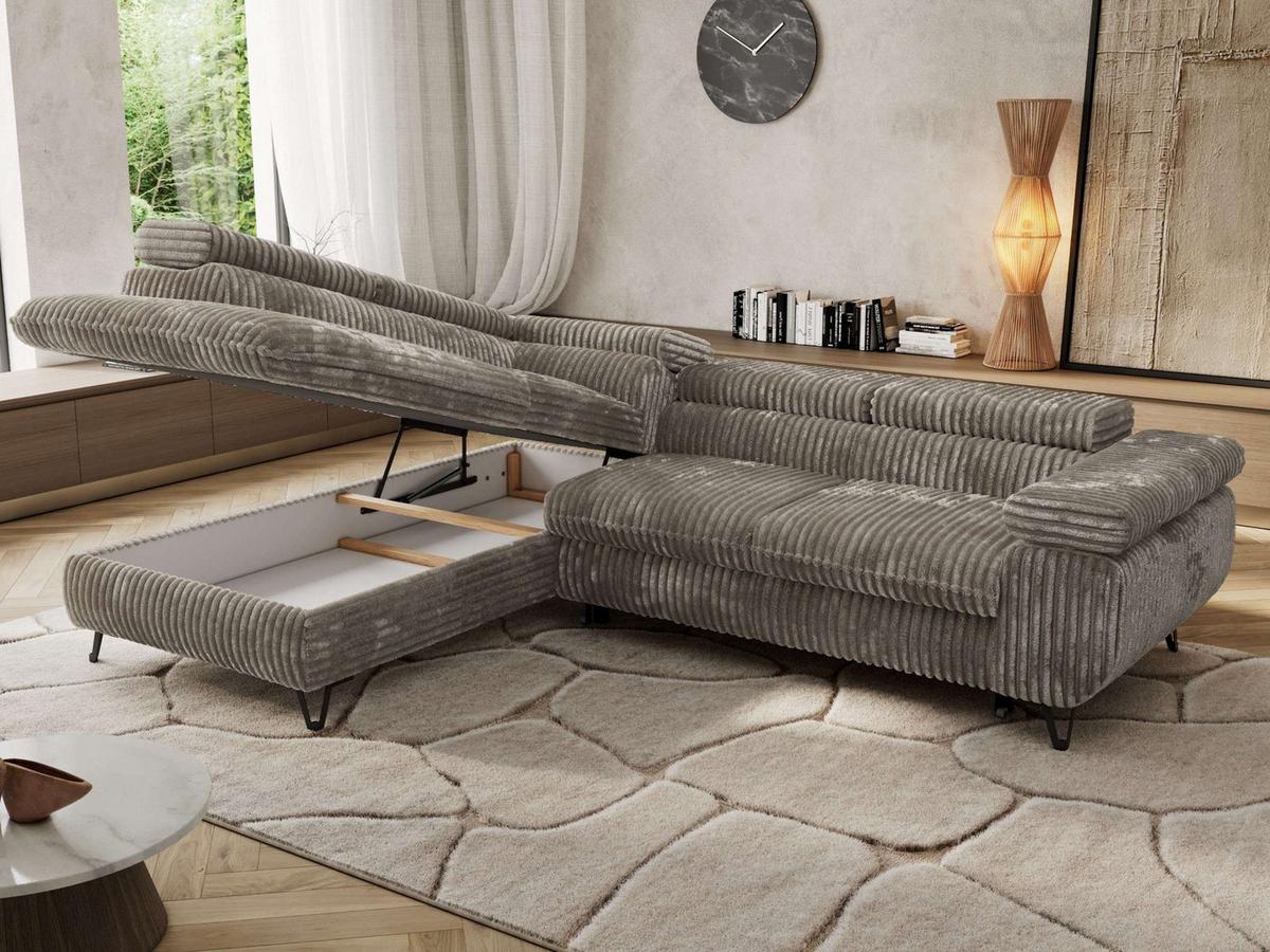 ECKSOFA PABLO L Grau Cord - Links Seite mit Visco Topper - Schwarz/Grau, Textil/Metall (208/273cm) - MKS