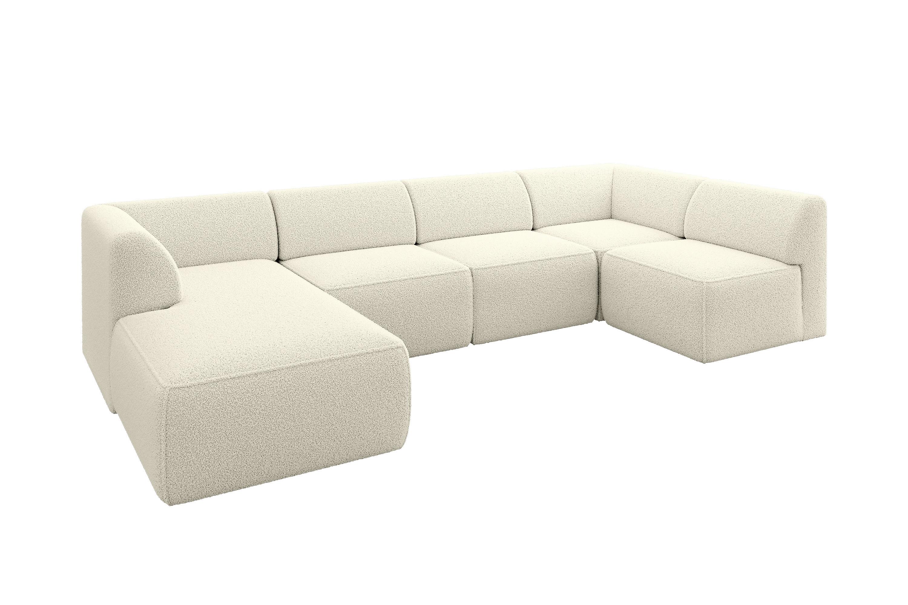 WOHNLANDSCHAFT Ottomane Links MOVO-L 345x180x78 cm Beige Bouclé - Hellbraun, Holzwerkstoff/Kunststoff (345/78/180cm) - ALTDECOR