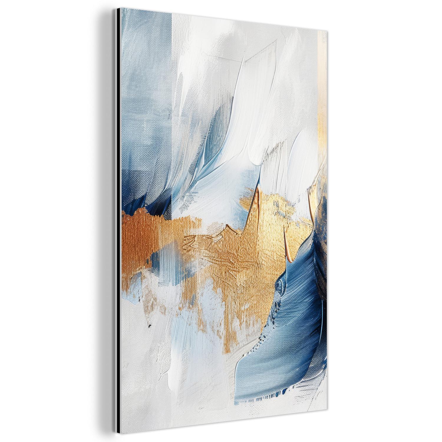 METALLBILD Gold - Blau - Aquarell - Kunst - Modern Deko Wohnzimmer 60x90 cm - Hellblau, Metall (60/90cm) - MuchoWow