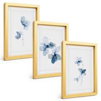 BILDER SET 3er Set - 20x30 cm Goldrahmen - Blaue Blumen - Goldfarben, Kunststoff (20/30cm) - TULUP