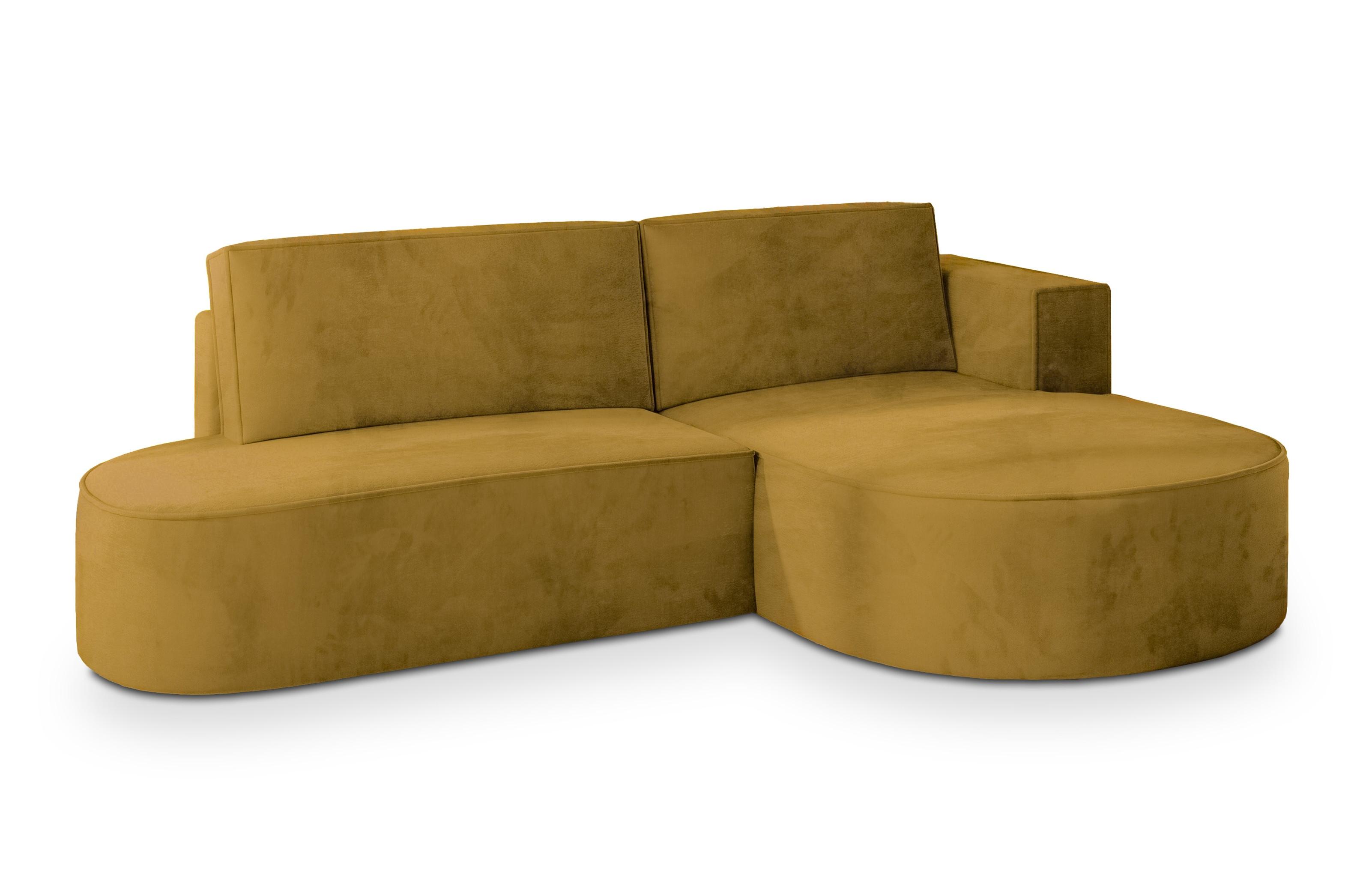 ECKSOFA CORTIO M R-S Gelb Velours-Stoff mit Schlaffunktion - Gelb/Grau, Holz/Kunststoff (265/174cm) - MASSENO