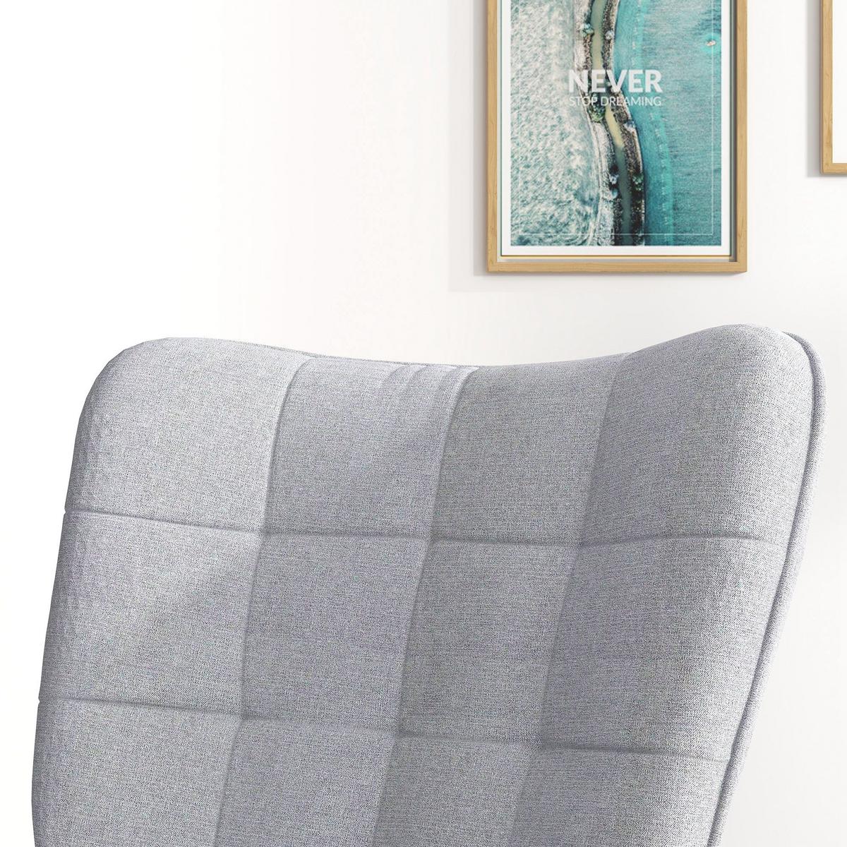 SCHAUKELSTUHL Schwingsessel mit Hocker Armlehnsessel Relaxsessel mit Leinenoptik - Hellgrau/Schwarz, Buchenholz/Textil (89/90/64cm) - HOMCOM