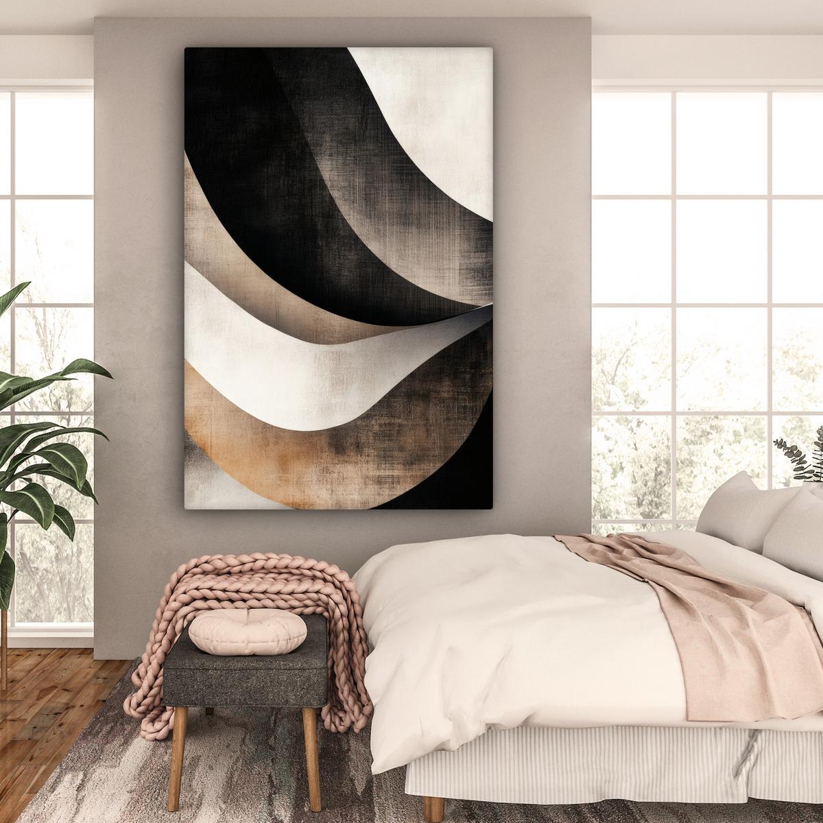 LEINWANDBILD Abstrakt - Wellen - Schwarz - Verwittert Deko Groß 90x140 cm - Trüffeleichefarben, Textil (90/140cm) - MuchoWow