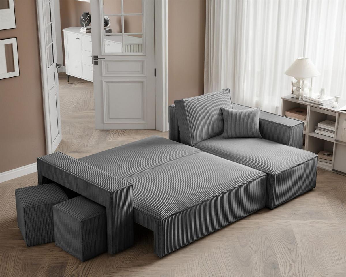 ECKSOFA Adara Inkl. Hocker - Grau, Holzwerkstoff/Textil (145/262cm) - Fun Möbel