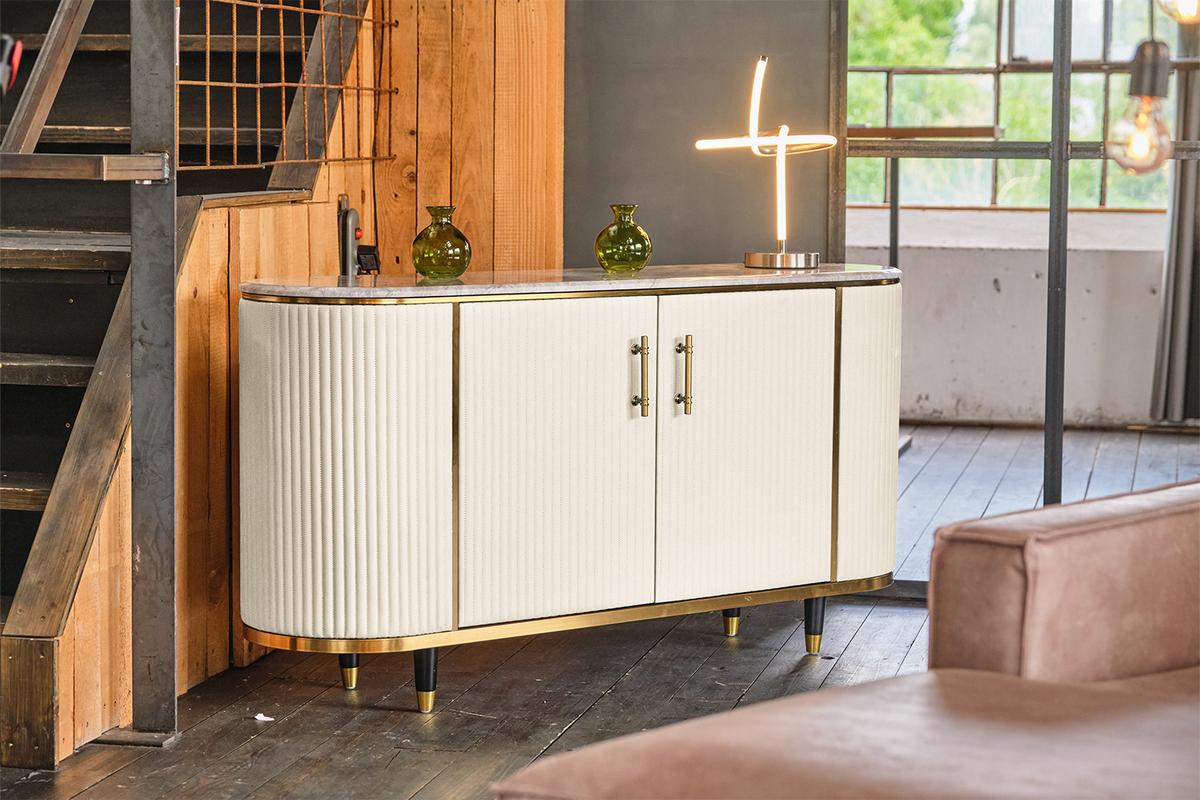 SIDEBOARD MARIA Weiß Kunstleder, Marmor - Schwarz/Weiß, Textil/Metall (150/76/40cm) - KAWOLA
