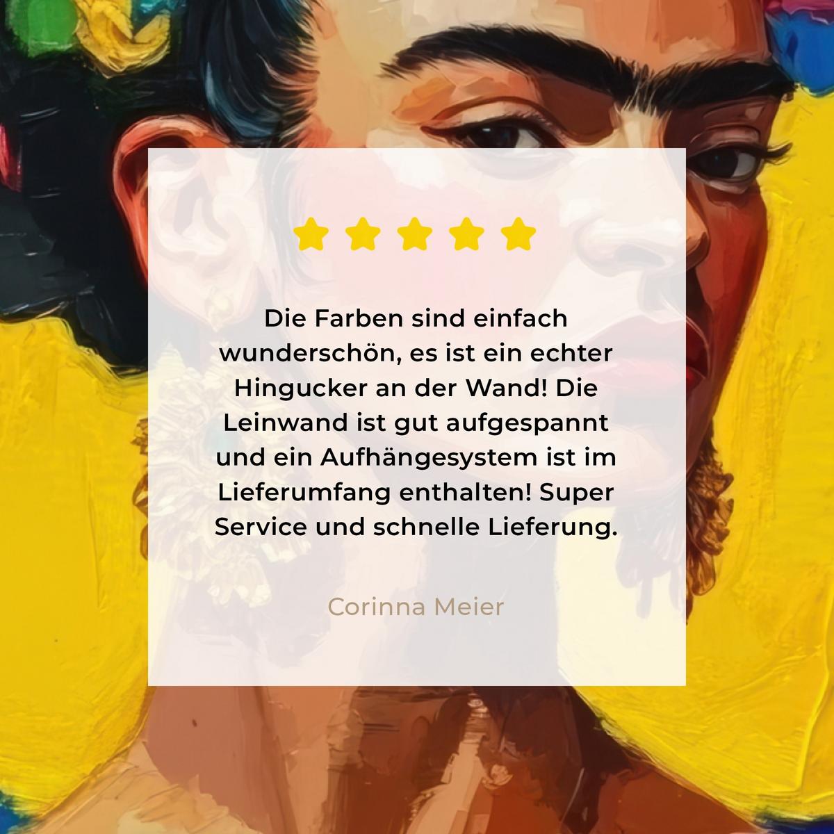 LEINWANDBILD Frida Kahlo - Frau - Gelb - Blau - Blumen Deko Groß 90x90 cm - Gelb, Textil (90/90cm) - MuchoWow