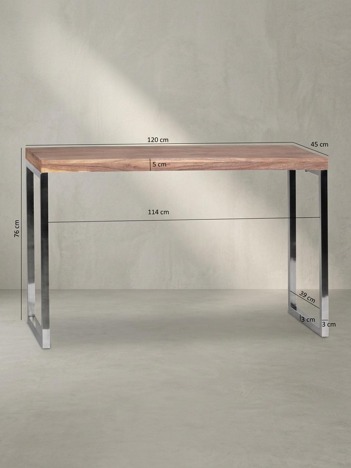 KONSOLENTISCH Massivholz Chromgestell Handgefertigt ISEN, Beige 120x45x77 cm - Beige/Silberfarben, Holz/Metall (45/120/77cm) - KADIMA DESIGN