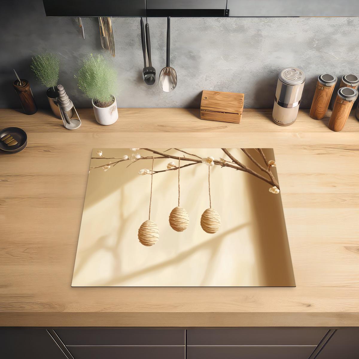 HERDABDECKPLATTE Beige - Osterkuchen - Eier Abdeckung Ceranfeld 58.3x51.3 cm - Beige, Kunststoff (58.3/51.3/0.2cm) - MuchoWow