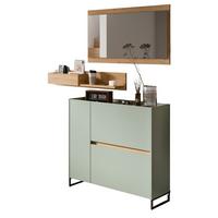 GARDEROBE-SET Salbei und Artisan Eiche, Garderobe 3-teilig, 140 x 192 cm, Soft-Close, Borga - Salbeigrün/Schwarz, Holzwerkstoff/Metall (140/192/32cm) - Inn.Furn
