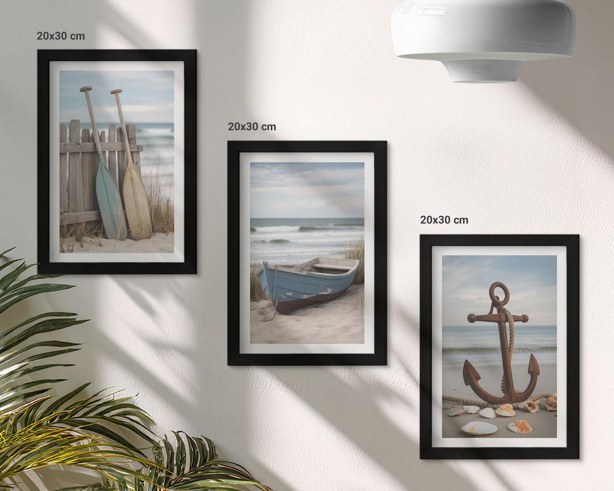 BILDER SET 3er Set - 20x30 cm Schwarzer Rahmen - Strandbootanker Sand - Schwarz, Kunststoff (20/30cm) - TULUP