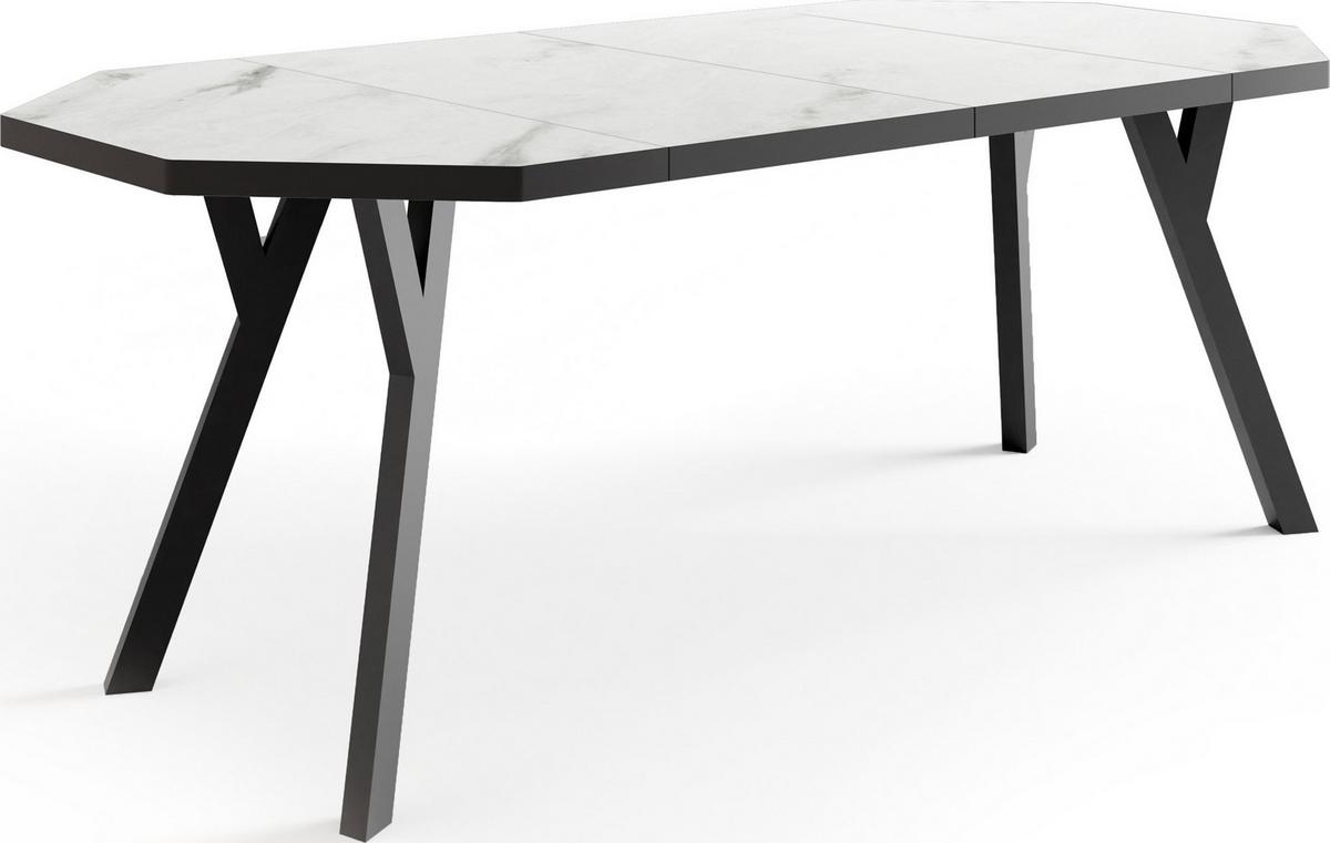 ESSTISCH Desmond achteckiger ausziehbarer, Marmor Weiß 100-200/100/76 cm - Ecru/Schwarz, Holz/Holzwerkstoff (100/200/76cm) - WFL GROUP
