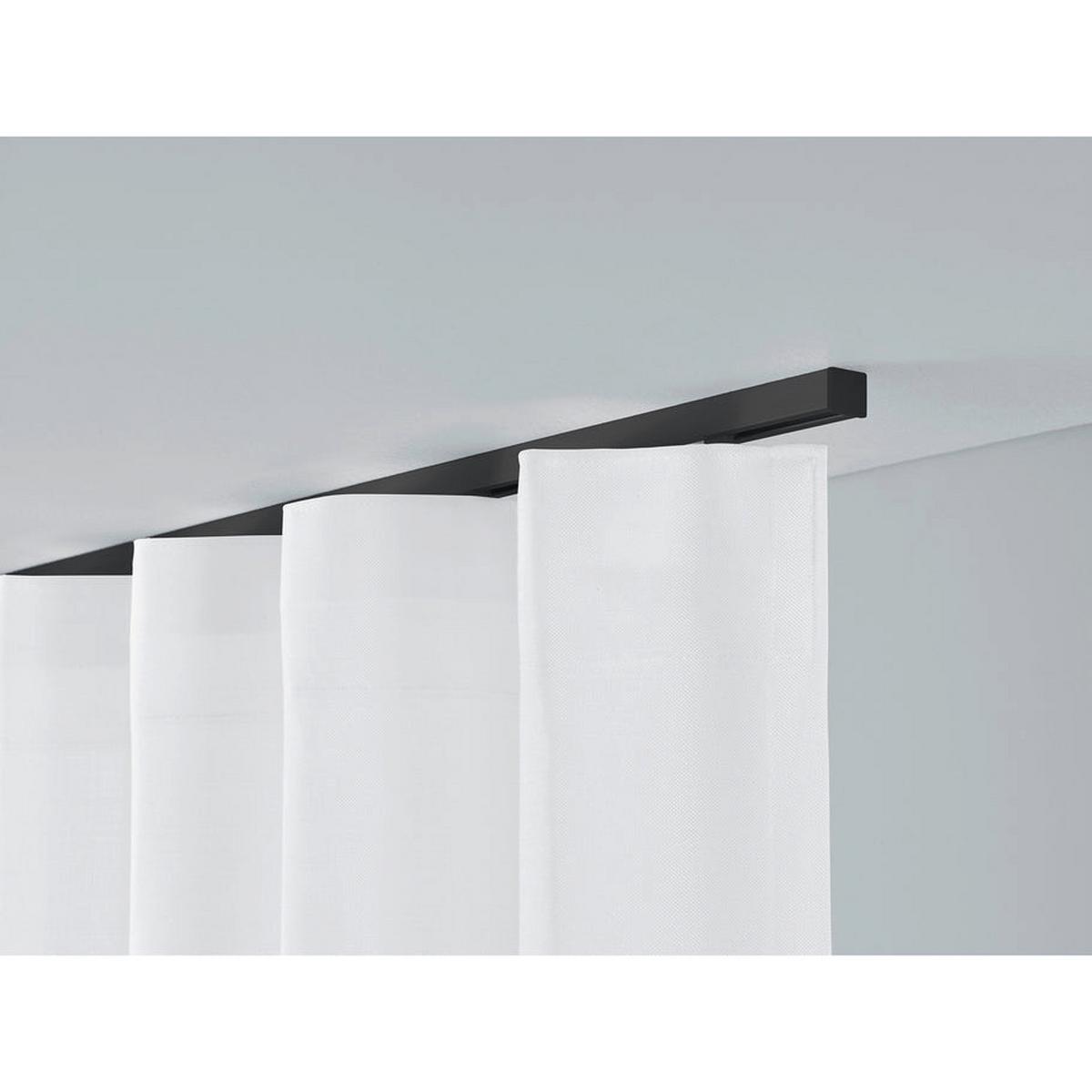GARDINENSCHIENE auf Maß 1-lauf Deckenmontage Square 130cm - Schwarz, Metall (130cm) - Deco-Raum