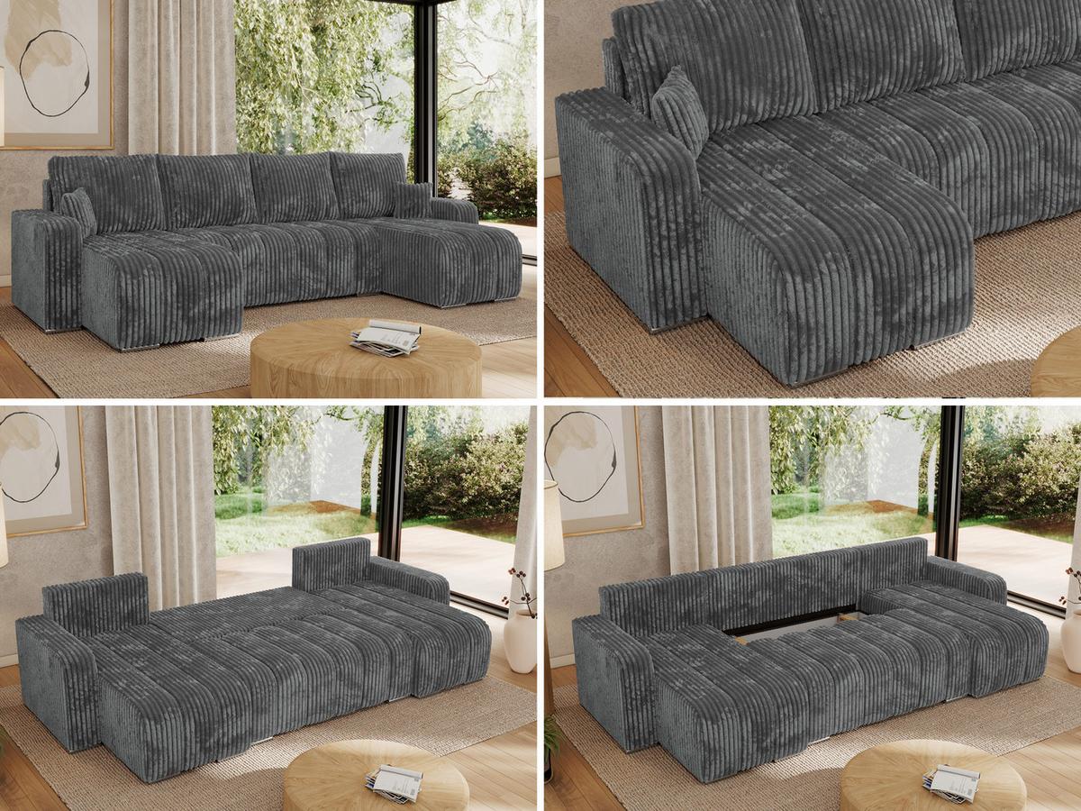 WOHNLANDSCHAFT KIRASSO U Dunkelgrau Cord - Dunkelgrau/Grau, Textil/Metall (320/86/147cm) - MKS