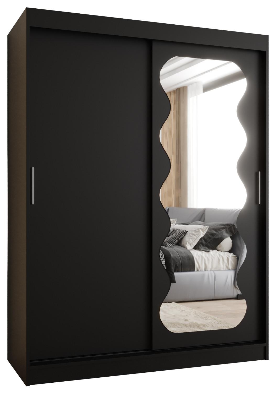 SCHIEBETÜRENSCHRANK mit Spiegel SPOTI 200/150/62 2-türig - Silberfarben/Schwarz, Holz (150/200/62cm) - MÖBEL KRYSPOL
